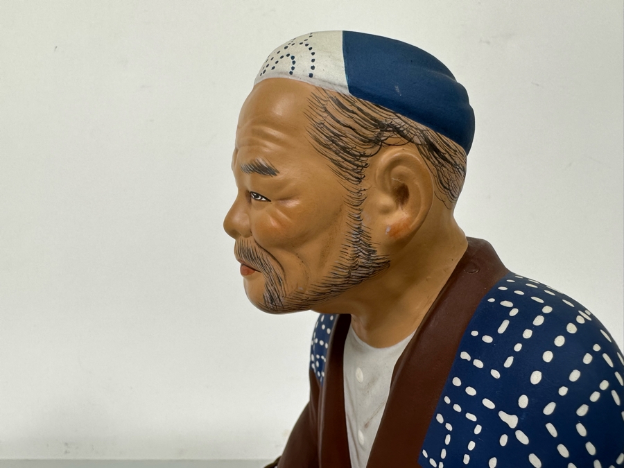 Vintage Japanese Hakata Urasaki Hand Painted Ceramic Doll Figurine Seated Man 7.5W X 8H [Photo 9]