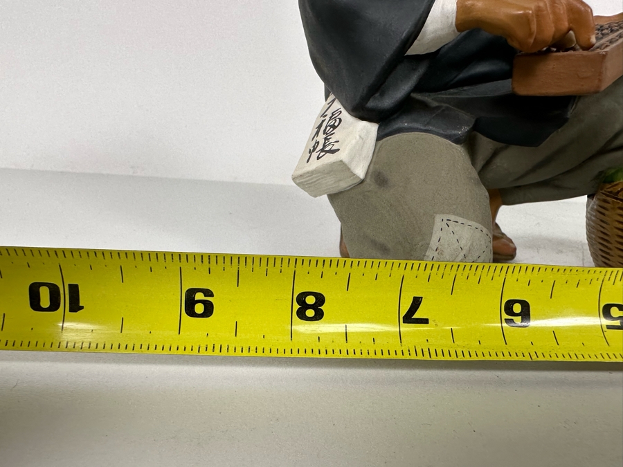 Vintage Japanese Hakata Urasaki Hand Painted Ceramic Doll Figurine Seated Man With Vegetable Basket 8W X 9H [Photo 19]