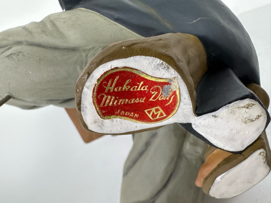 Vintage Japanese Hakata Urasaki Hand Painted Ceramic Doll Figurine Seated Man With Vegetable Basket 8W X 9H [Photo 18]