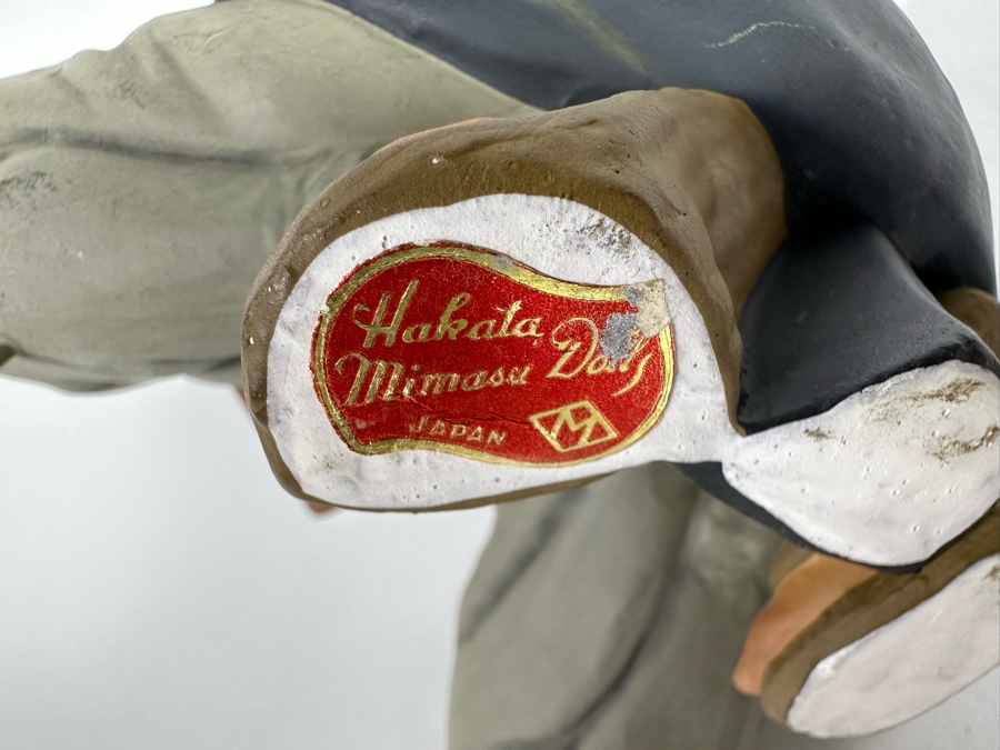 Vintage Japanese Hakata Urasaki Hand Painted Ceramic Doll Figurine Seated Man With Vegetable Basket 8W X 9H [Photo 17]