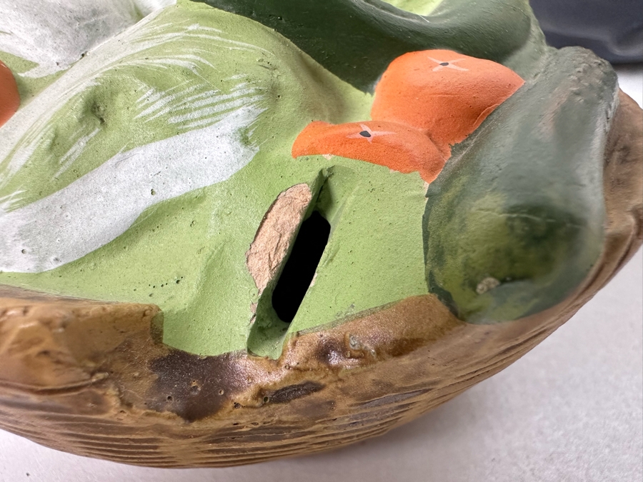 Vintage Japanese Hakata Urasaki Hand Painted Ceramic Doll Figurine Seated Man With Vegetable Basket 8W X 9H [Photo 14]