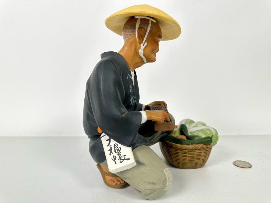 Vintage Japanese Hakata Urasaki Hand Painted Ceramic Doll Figurine Seated Man With Vegetable Basket 8W X 9H [Photo 10]