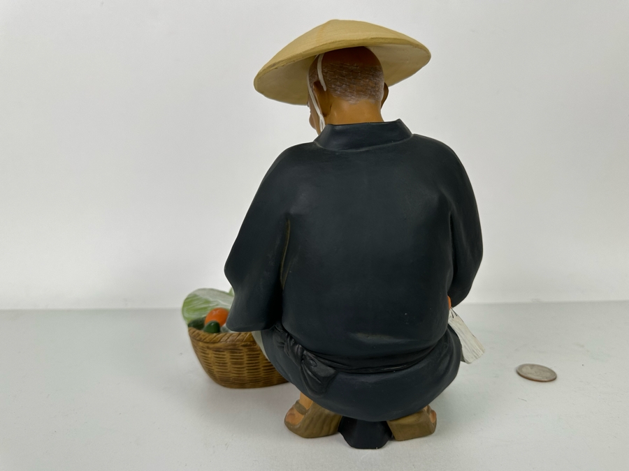 Vintage Japanese Hakata Urasaki Hand Painted Ceramic Doll Figurine Seated Man With Vegetable Basket 8W X 9H [Photo 11]