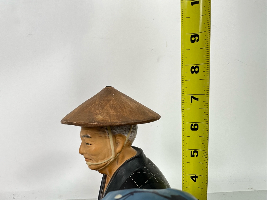 Vintage Japanese Hakata Urasaki Hand Painted Ceramic Doll Figurine Seated Man And Woman With Fishing Net 9W X 7.5H [Photo 13]