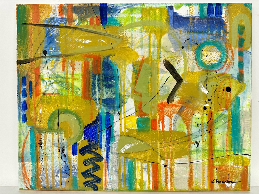 Christina Rosenthal (B. 1951, So Cal) Original Abstract Painting on Canvas 20W x 15H [Photo 4]