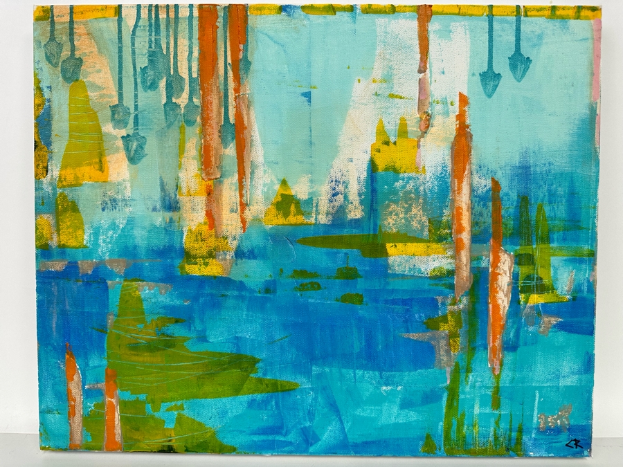 Christina Rosenthal (B. 1951, So Cal) Original Abstract Painting on Canvas 20W x 15H [Photo 3]