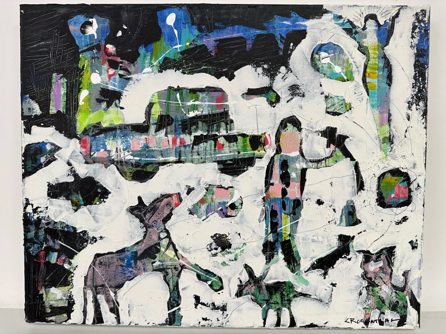 Christina Rosenthal (B. 1951, So Cal) Original Abstract Painting on Canvas 20W x 15H [Photo 2]