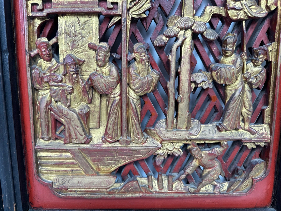 Pair of Vintage Chinese Relief Carved Gilt Wooden Panels 15.5W x 22H [Photo 9]