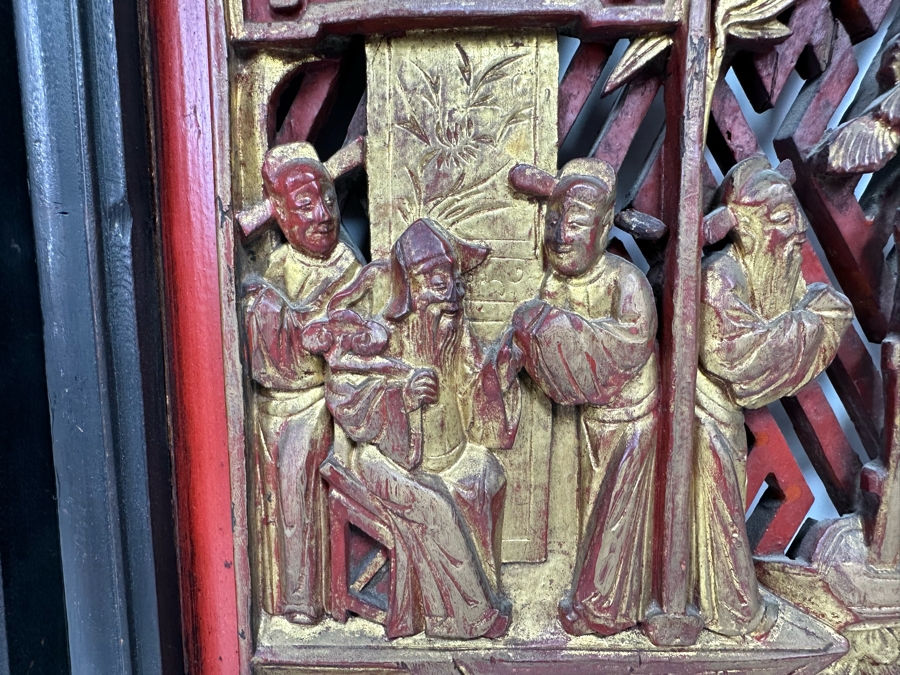 Pair of Vintage Chinese Relief Carved Gilt Wooden Panels 15.5W x 22H [Photo 10]
