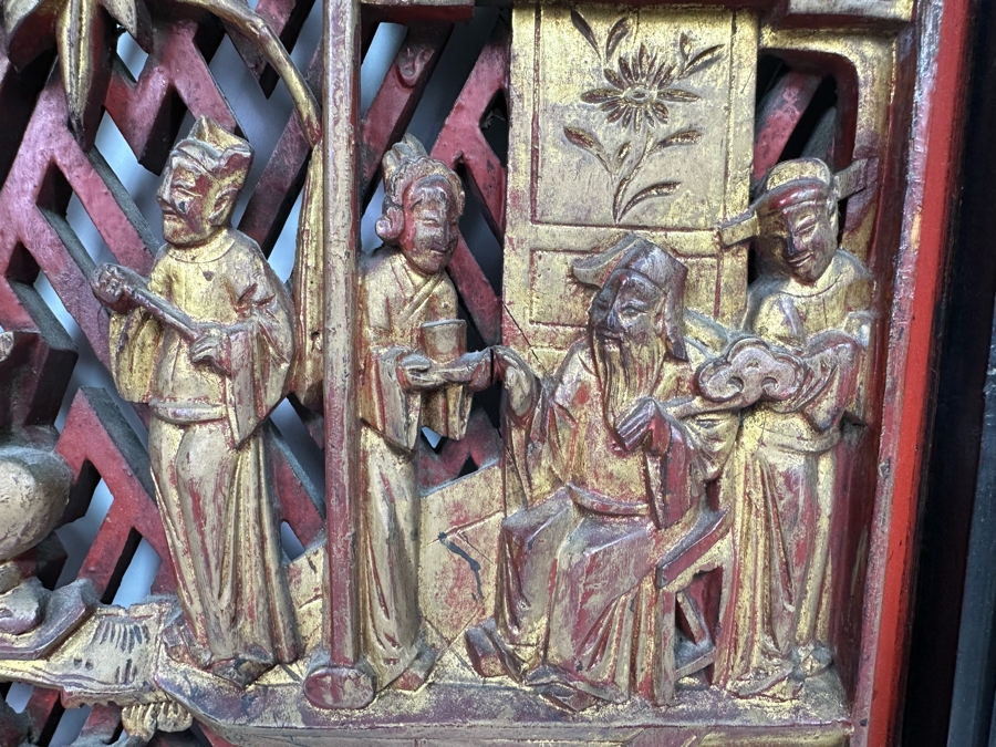 Pair of Vintage Chinese Relief Carved Gilt Wooden Panels 15.5W x 22H [Photo 6]