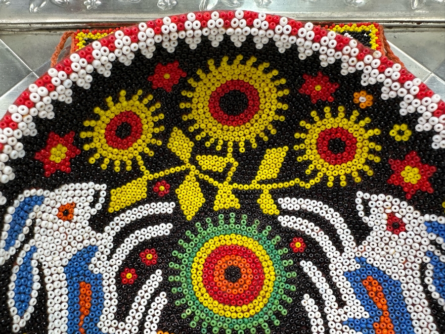 Pair of Mexican Beadwork Bracelets and Bowl Displayed in Shadowbox 13.5W x 13.5 H x 3 [Photo 12]