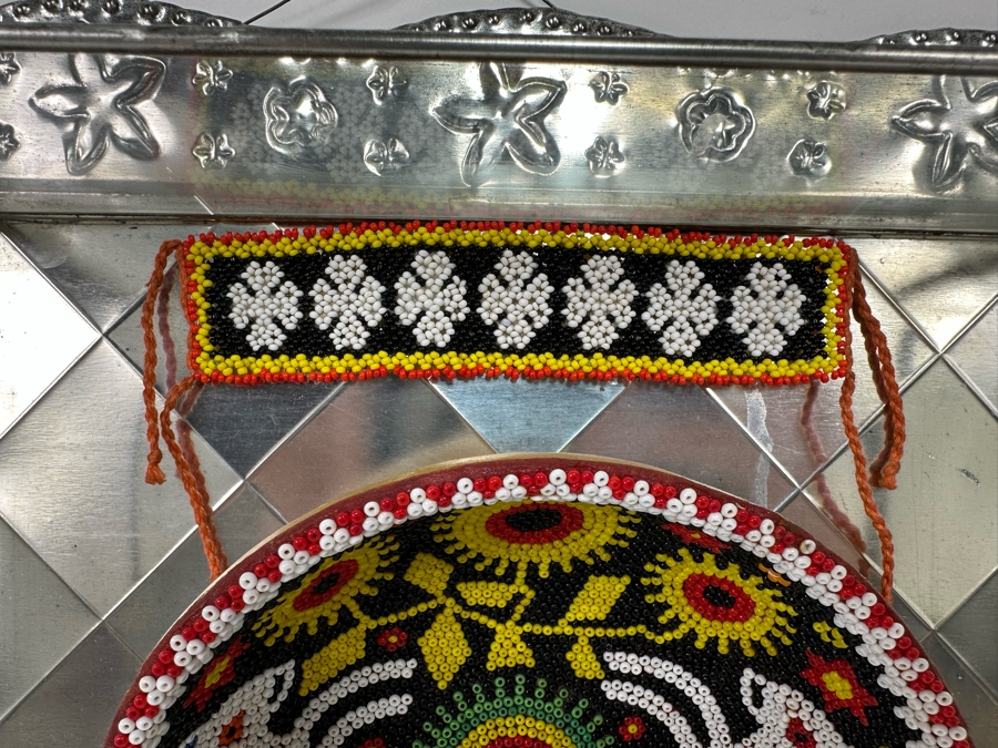 Pair of Mexican Beadwork Bracelets and Bowl Displayed in Shadowbox 13.5W x 13.5 H x 3 [Photo 10]