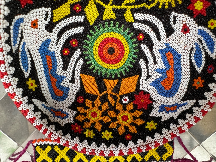 Pair of Mexican Beadwork Bracelets and Bowl Displayed in Shadowbox 13.5W x 13.5 H x 3 [Photo 11]