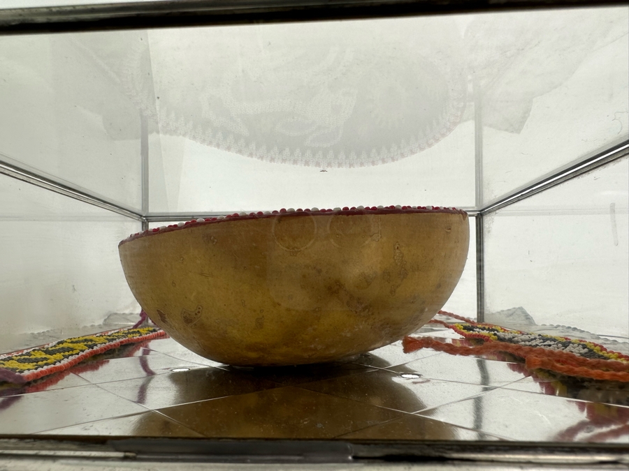 Pair of Mexican Beadwork Bracelets and Bowl Displayed in Shadowbox 13.5W x 13.5 H x 3 [Photo 16]