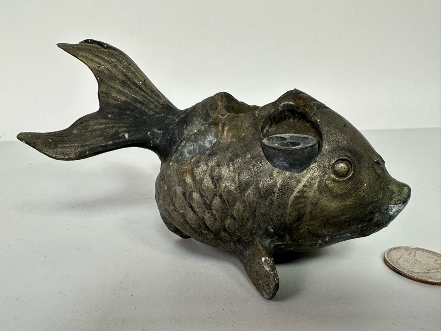 Vintage Japanese Ikebana Flower Frog Koi Fish 6.5W x 4D x 3H [Photo 2]