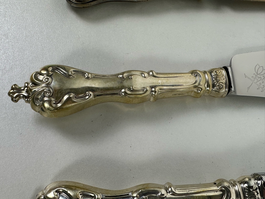 Ambassador Cutlery Pair of Knives and Bacon Fork all with Sterling Silver Handles [Photo 5]