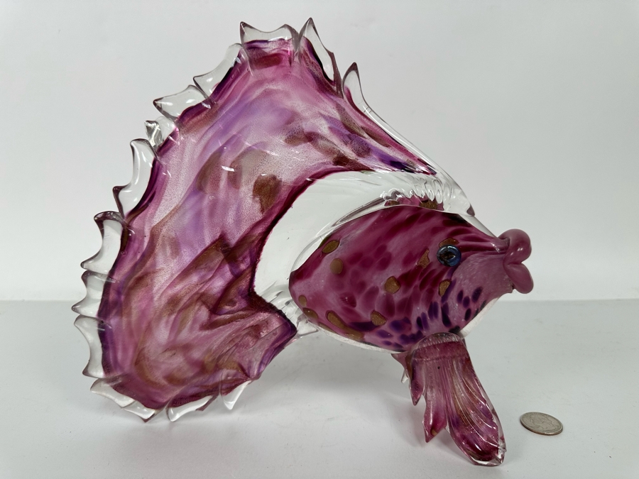 Cranberry Colored Art Glass Fish by David and Diane Lowery 10W x 9H [Photo 3]