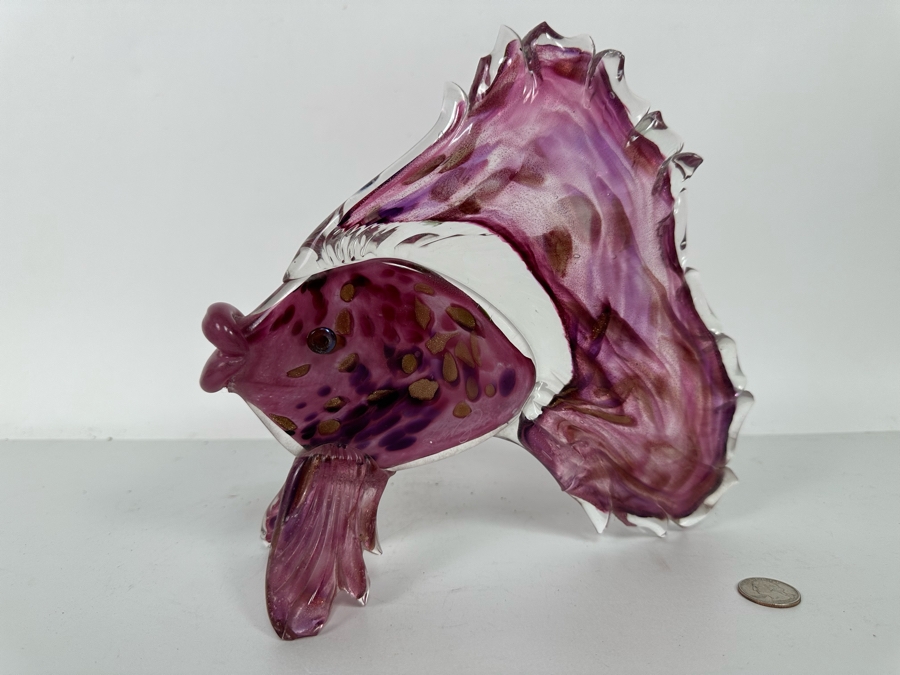 Cranberry Colored Art Glass Fish by David and Diane Lowery 10W x 9H [Photo 8]