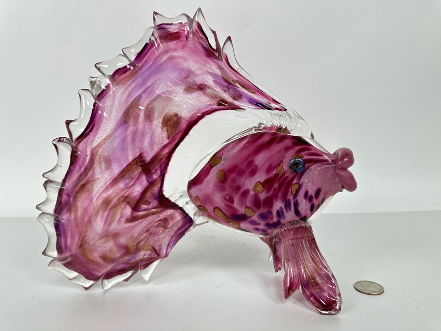 Cranberry Colored Art Glass Fish by David and Diane Lowery 10W x 9H [Photo 2]