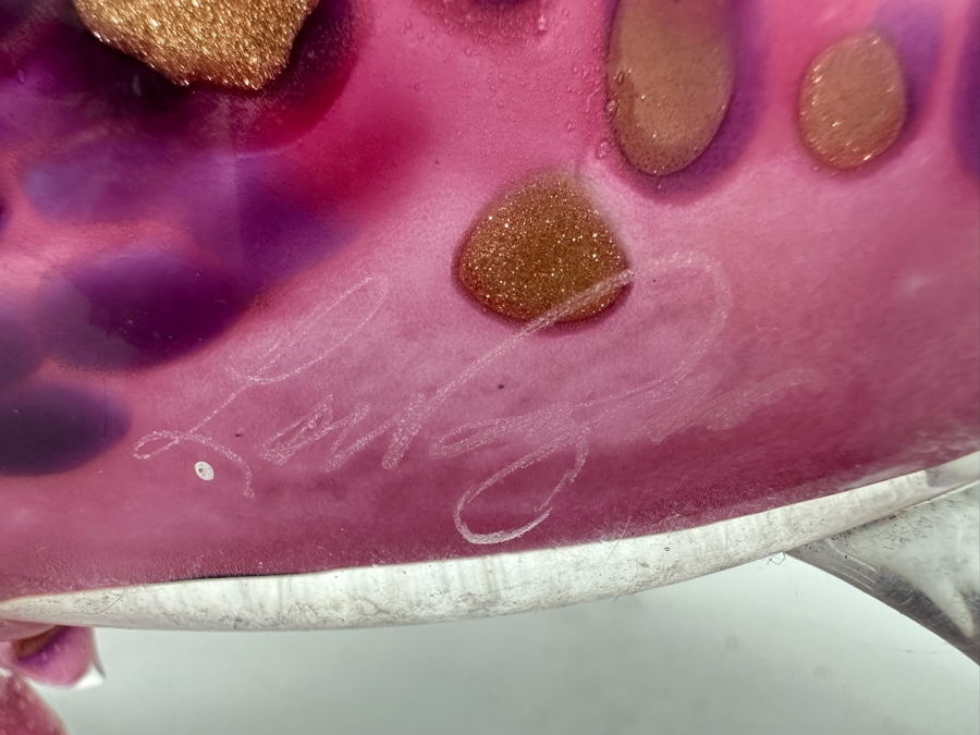 Cranberry Colored Art Glass Fish by David and Diane Lowery 10W x 9H [Photo 12]