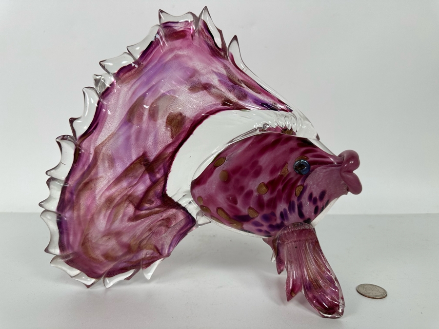 Cranberry Colored Art Glass Fish by David and Diane Lowery 10W x 9H [Photo 4]