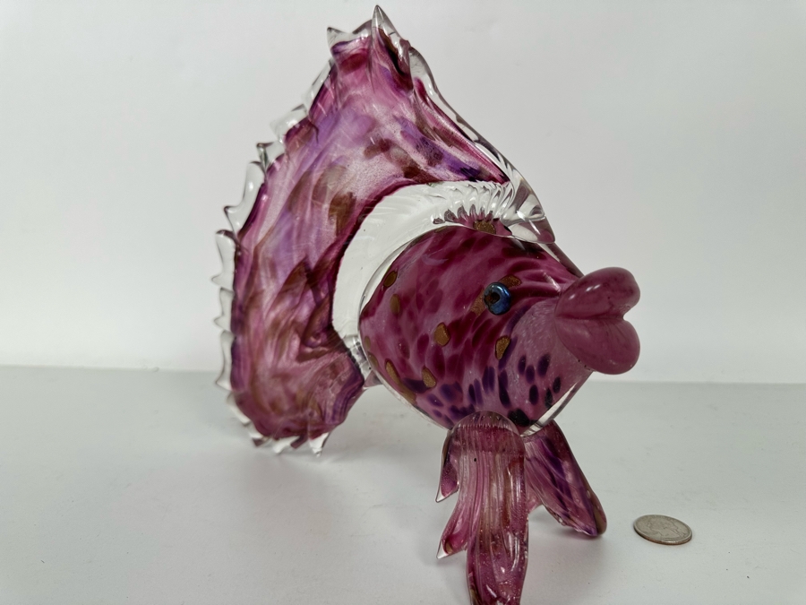 Cranberry Colored Art Glass Fish by David and Diane Lowery 10W x 9H [Photo 6]