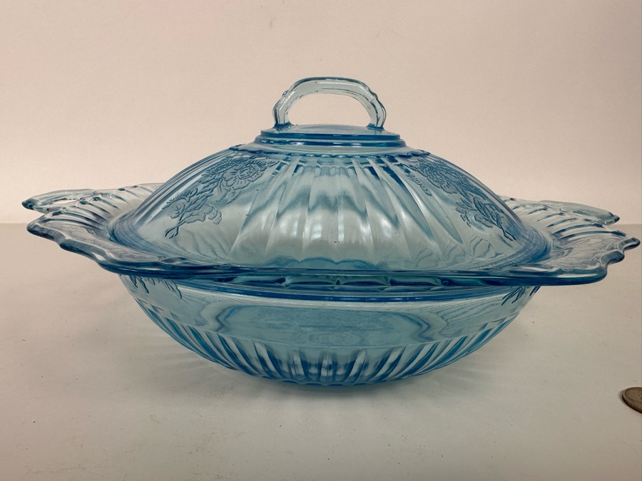 Blue Hocking Glass Mayfair Covered Vegetable Bowl with Lid 12W x 5H [Photo 7]
