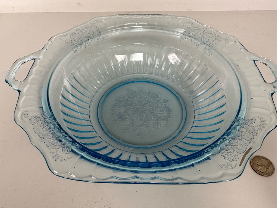 Blue Hocking Glass Mayfair Covered Vegetable Bowl with Lid 12W x 5H [Photo 9]