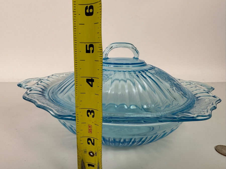 Blue Hocking Glass Mayfair Covered Vegetable Bowl with Lid 12W x 5H [Photo 11]