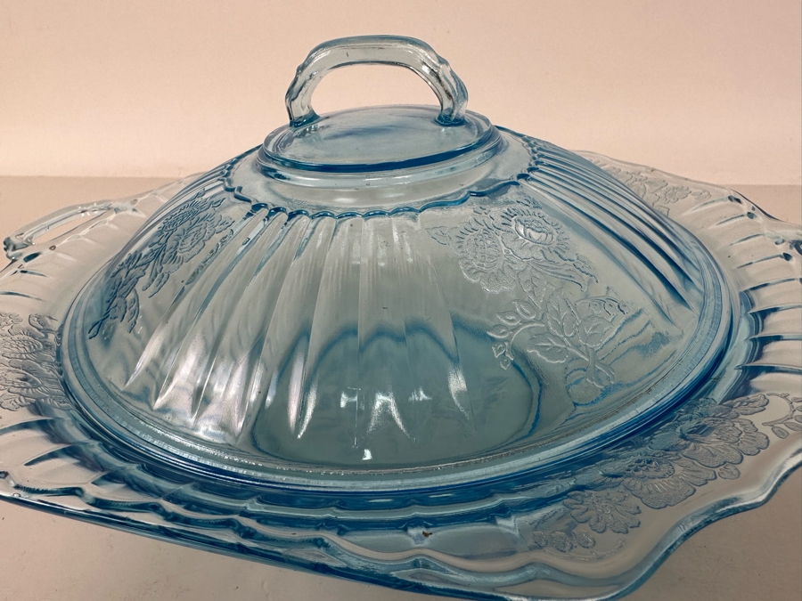 Blue Hocking Glass Mayfair Covered Vegetable Bowl with Lid 12W x 5H [Photo 8]