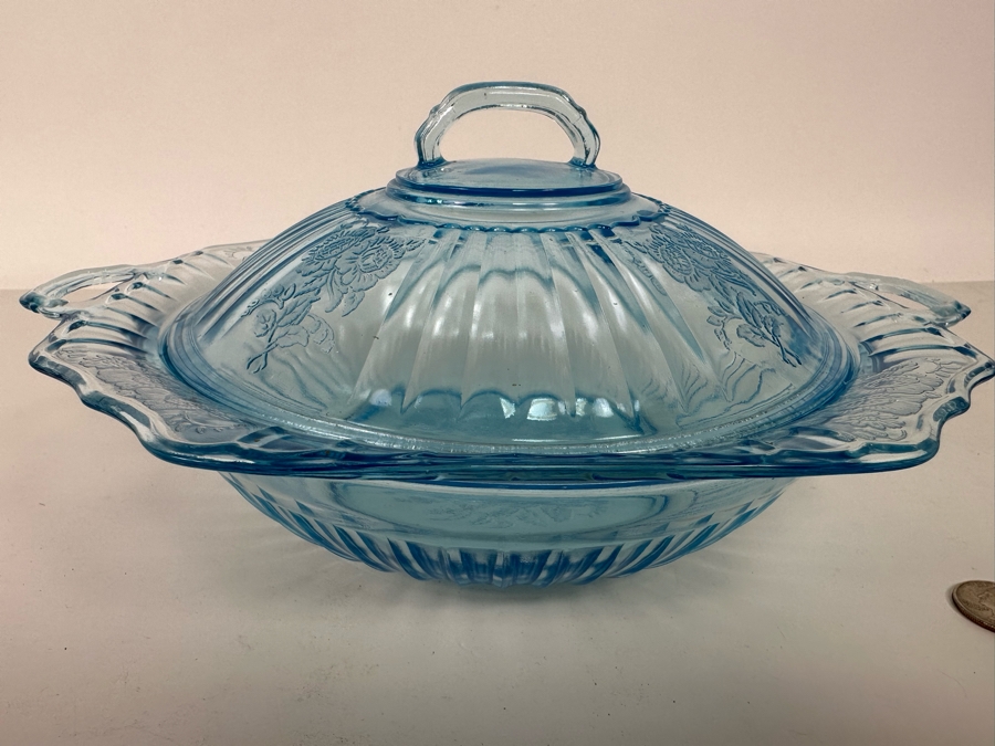 Blue Hocking Glass Mayfair Covered Vegetable Bowl with Lid 12W x 5H [Photo 6]