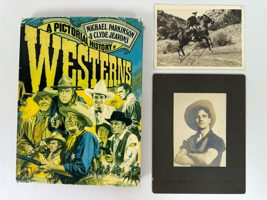 A Pictorial History of Westerns by Michael Parkinson and Clyde Jeavons Hardback Book Plus Actor Portrait Photograph Of William Desmond As Miles Chilcote 'The Judge And The Jury' And Red Ryder Photograph [Photo 2]