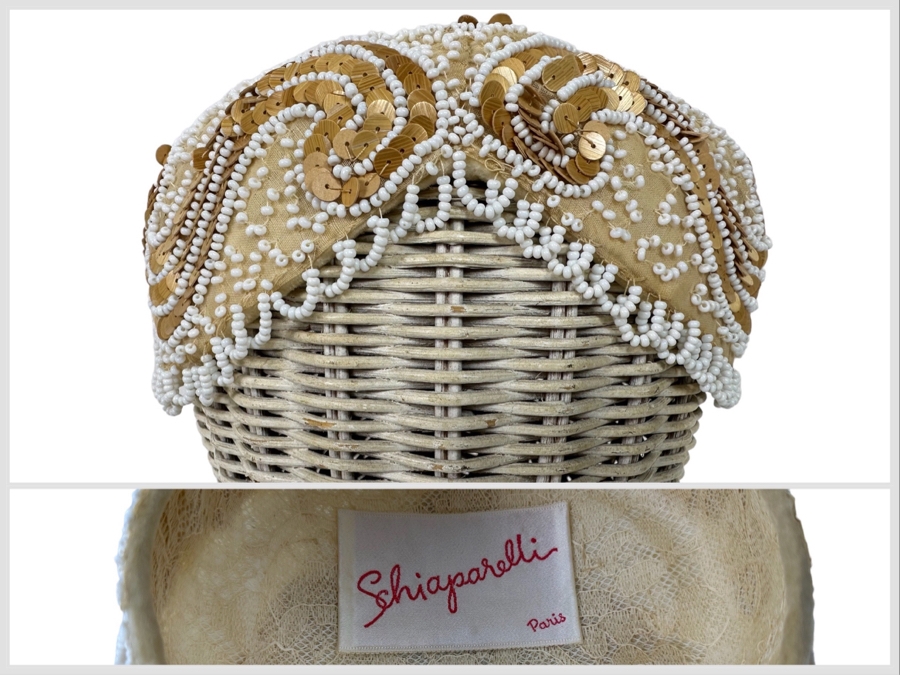 Vintage Schiaparelli Paris Beaded Pill Box Hat