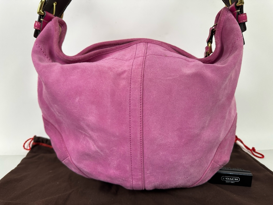 COACH Pink Leather Sueude Handbag With Brush And Dust Bag [Photo 5]