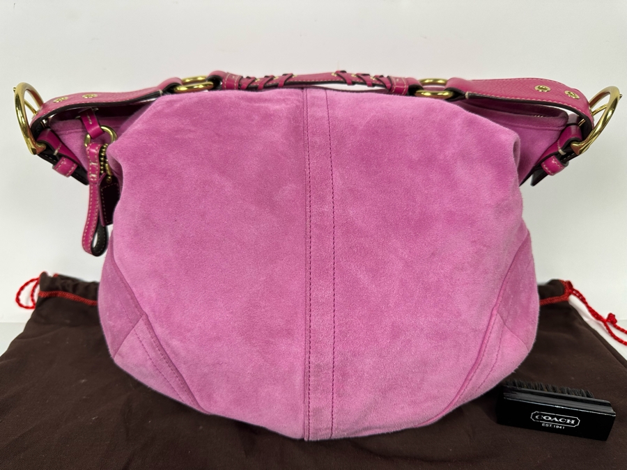 COACH Pink Leather Sueude Handbag With Brush And Dust Bag [Photo 2]