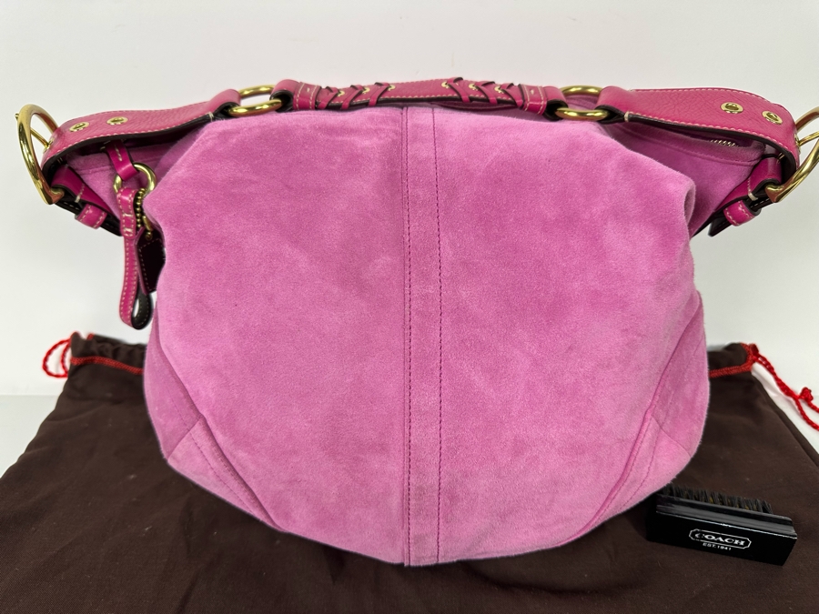 COACH Pink Leather Sueude Handbag With Brush And Dust Bag [Photo 3]