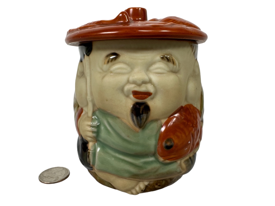 Vintage Japanese Signed Hand-painted Lidded Jar 3.5W X 5H