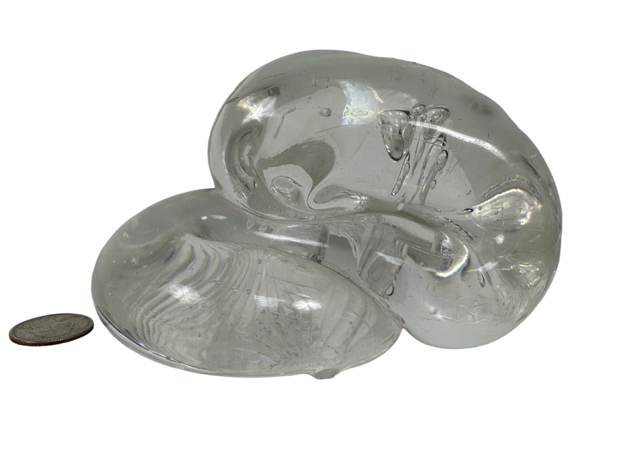 Abstract Clear Art Glass Sculpture 6W X 4D X 3.5H