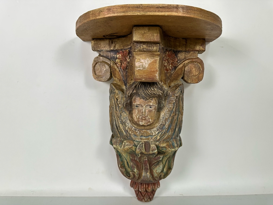 Carved Wooden Hand Painted Wall Console Shelf 12W X 7D X 17H [Photo 2]