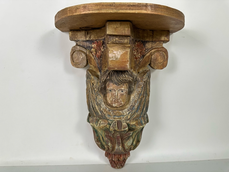 Carved Wooden Hand Painted Wall Console Shelf 12W X 7D X 17H [Photo 3]