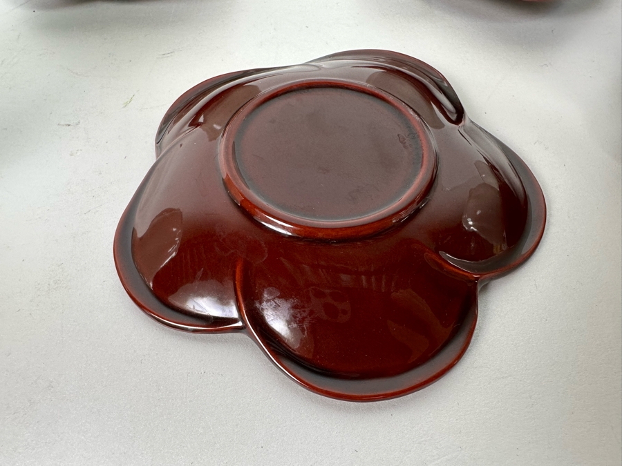 Set Of Five Asian Stoneware Teacups With Saucers Flower Motif 3.25H [Photo 8]