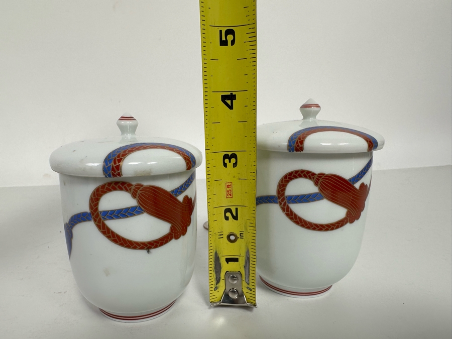 Pair Of Signed Japanese Porcelains Cups With Lids 3.75H [Photo 7]