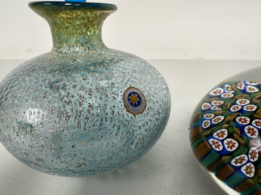 Vintage Murano Italian Glass Paperweight And Pair Of Art Glass Perfume Bottles 4H And 8H [Photo 7]