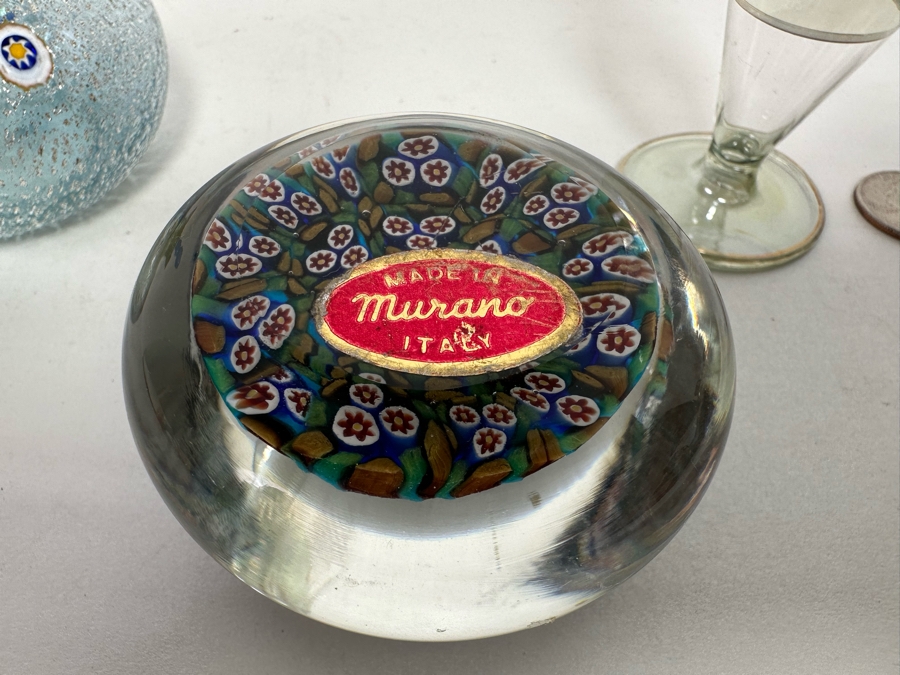 Vintage Murano Italian Glass Paperweight And Pair Of Art Glass Perfume Bottles 4H And 8H [Photo 10]