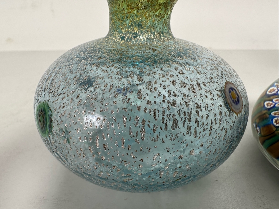 Vintage Murano Italian Glass Paperweight And Pair Of Art Glass Perfume Bottles 4H And 8H [Photo 6]