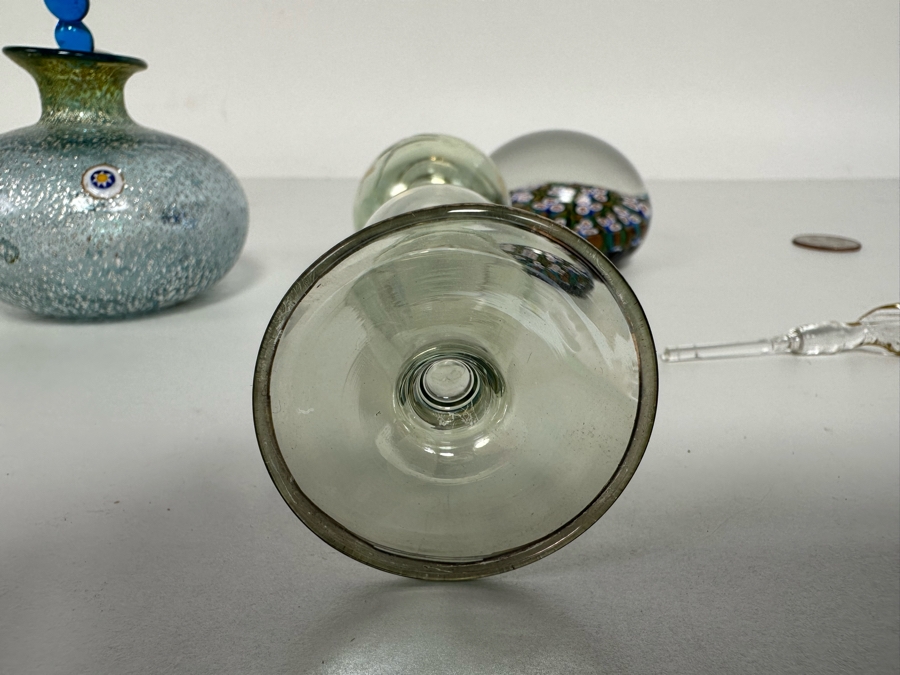 Vintage Murano Italian Glass Paperweight And Pair Of Art Glass Perfume Bottles 4H And 8H [Photo 16]