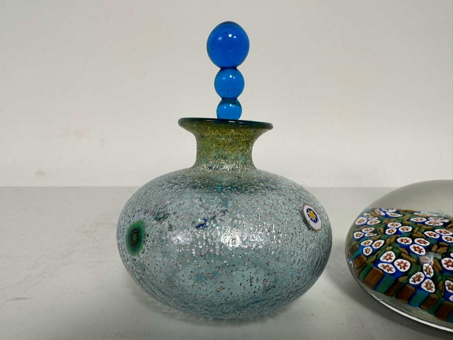 Vintage Murano Italian Glass Paperweight And Pair Of Art Glass Perfume Bottles 4H And 8H [Photo 5]