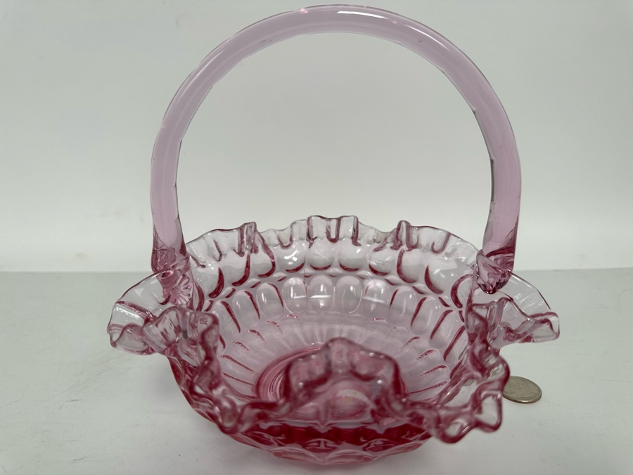 Vintage Pink Fenton Glass Basket 7.5W X 7.5H [Photo 4]