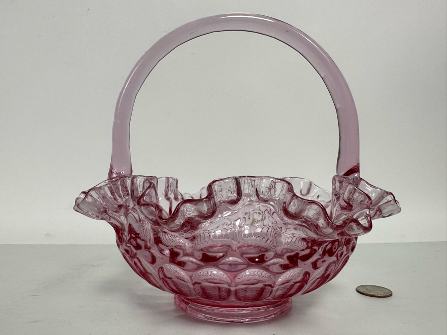 Vintage Pink Fenton Glass Basket 75w X 75h 4390