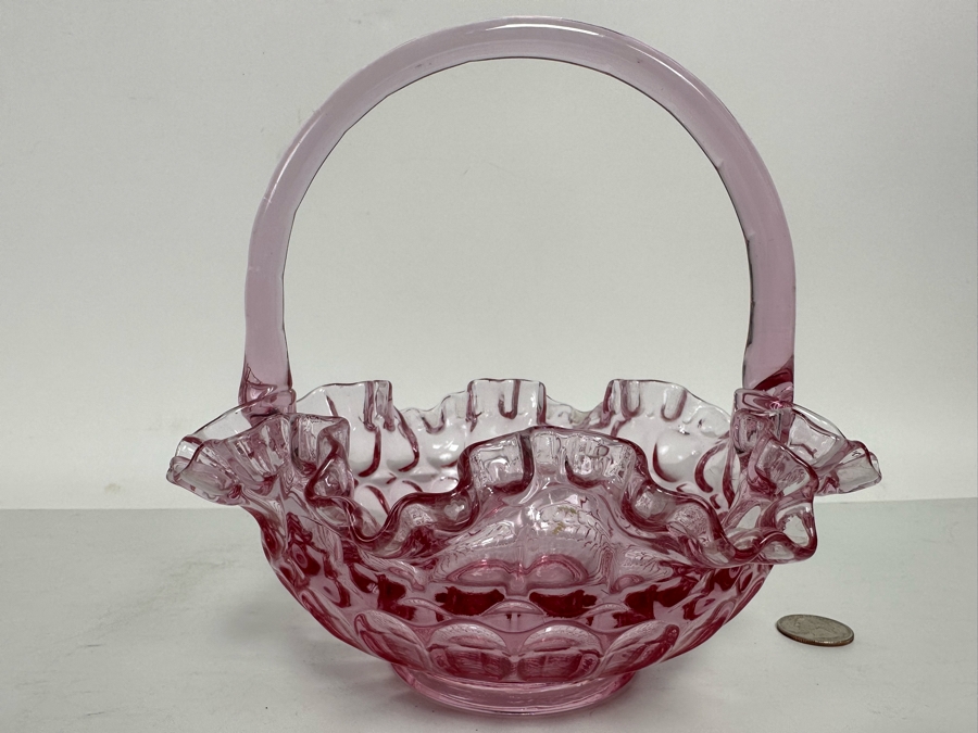 Vintage Pink Fenton Glass Basket 7.5W X 7.5H [Photo 3]